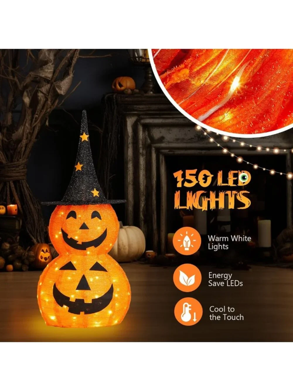 3FT Lighted Halloween Pumpkin Decorations - Collapsible Outdoor Decor, 2 Pack
